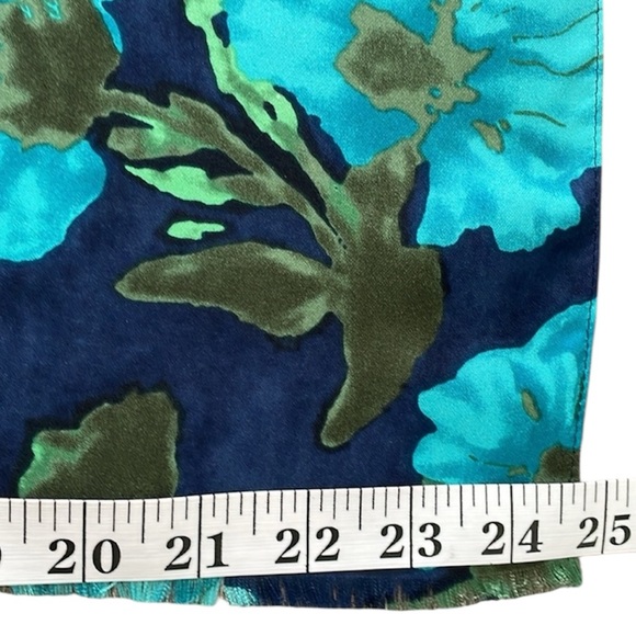 100% Silk Large Vibrant Floral Scarf/Wrap in Blue and Green by J. Crew EUC - Picture 8 of 11